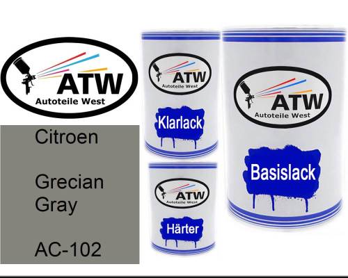 Citroen, Grecian Gray, AC-102: 500ml Lackdose + 500ml Klarlack + 250ml Härter - Set, von ATW Autoteile West.